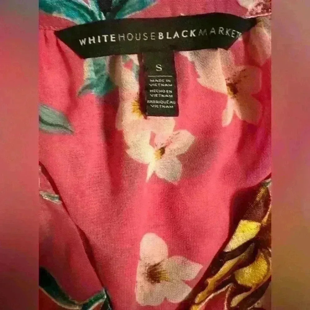 White House Black Market Pink Floral Silk Blouse Size Small - Picture 5 of 8
